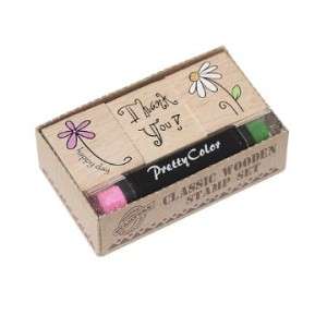 Small Wooden Card Making Rubber Stamps Ink Stick Set  