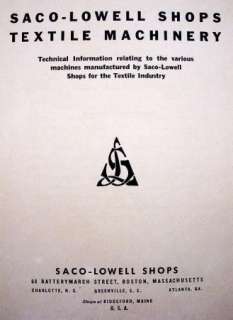 SACO LOWELL Shops Textile Machinery Hand Book Vol. 4  