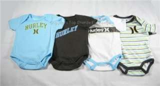 Hurley Infant Bodysuit 4 Pack 3 6 9 12 months Romper Onesie Set Baby 