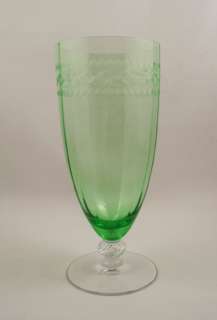   Elegant Depression Glass Green Iced Tea Tumbler~Needle Etched  
