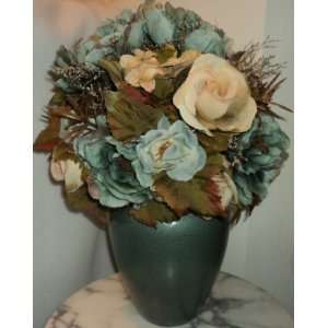  Blue Peony & Sandy Brown Rose Silk Flower Arrangement