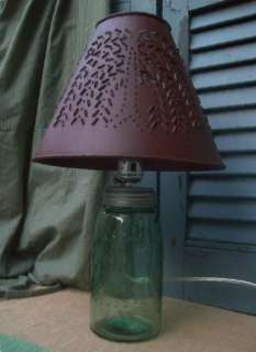Mason/Ball Jar Electric Lamp/Light Adapter w/ Zinc Lid   Primitive 