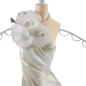 White Rose Bridal Gown One Shoulder Jewelry Stand Tree Mannequin Doll 