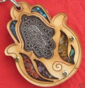 Israeli wooden keychain with hamsa kabbalah jewish wood  