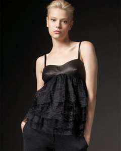 341 Robert Rodriguez Black Tiered Lace Leather Top 8 M  