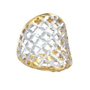 Wide Diamond Cut Cigar Band Ring Graduated 14K Yellow Gold on Sterling 