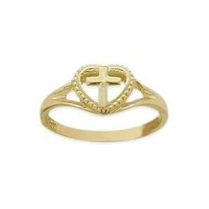  Yellow Gold Beaded Heart & Cross Baby Ring Jewelry