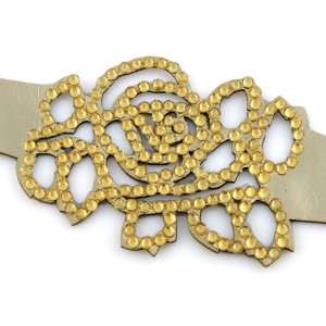 Golden Sun Rose Crystal On Faux Suede Band Bracelet With Button Clasp
