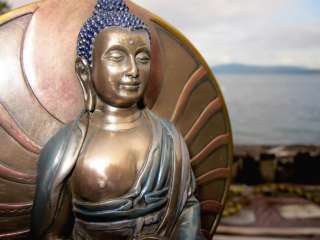 in. HANDPAINTED AMITABHA BUDDHA STATUE PURE LAND MAHAYANA BUDDHISM 