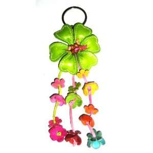 Tribe leather lime green flower handbag charm / key fob Jewelry