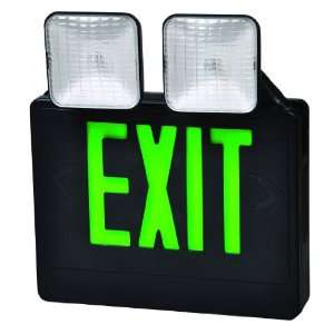 Combo LED Exit Emergency Light Green LED Black Housing Remote Capable
