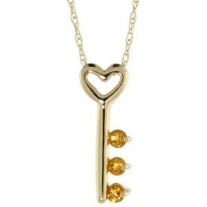   . (16mm) tall Key To My Heart Pendant w/ Brilliant Cut Citrine Stones