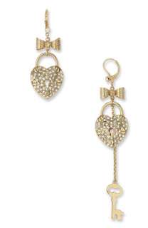 Betsey Johnson Pavé Heart Lock & Key Earrings  