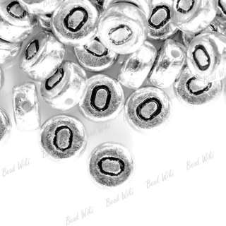 90 Alphabet English Letter O Flat Round Spacer Silver Acrylic Beads 