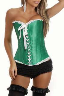 Sexy Green Lace Up Front Burlesque Costume Boned Corset Party Dress 