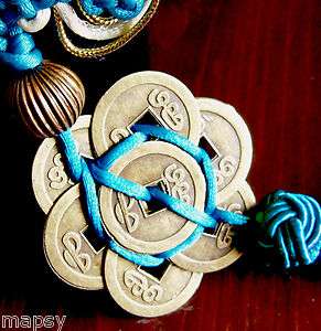 Blue Mystic Knot 8 Chinese Lucky Coins Water Cures N SE S Career 