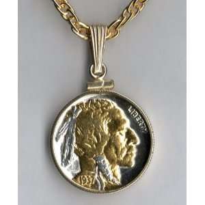   Toned Gold & Silver Old U.S. Indian nickel   Necklace Jewelry