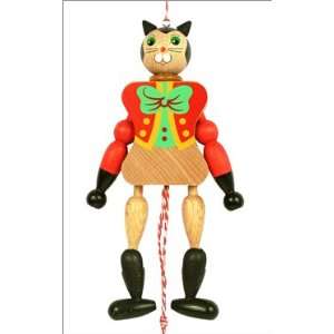  Wooden cat jumping jack ornament