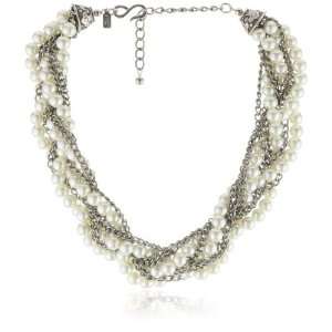  Kenneth Jay Lane Silver And White Pearl Color Braided 