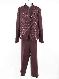 BLOOMINGDALES Maroon Sequin Blazer Pants Suit Sz 6/6P  