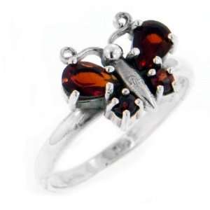 Sterling Silver Red Garnet Wing Butterfly Ring Size 7(Sizes 4,5,6,7,8)