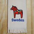 Scandinavian Swedish Dala Horse with Sweden Embroidered Creme Towel