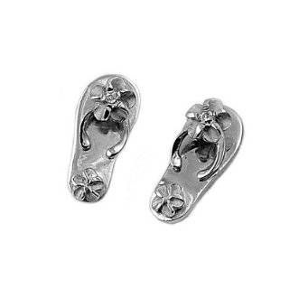 Sterling Silver Clear Cubic Zirconia Slippers with Plumeria Earrings 