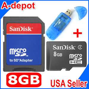 Sandisk 8GB MicroSD SDHC TF Flash Memory Card + Reader  