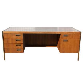 6Ft Mid Century Modern Bronze Frame Wood Desk  