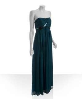 by Allen Schwartz  teal silk chiffon sequined and pleated long 