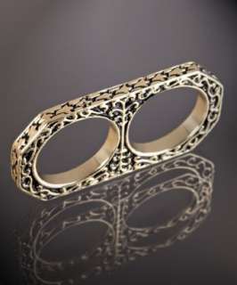 Beyond Rings gold filigree etched double finger ring   up to 