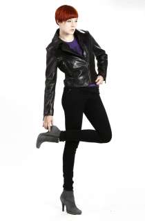 womens new black lambskin leather moto biker jacket style uf 2990l 