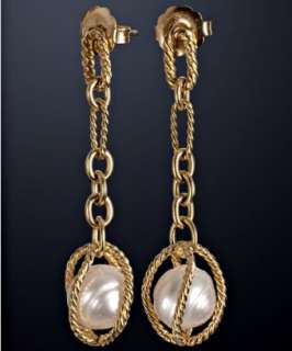David Yurman pearl egg charm figaro chain earrings   
