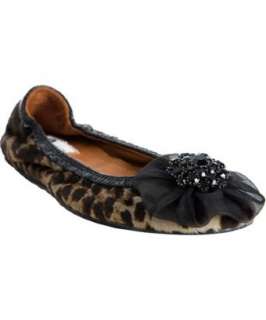 Lanvin tan leopard calf hair brooch ballet flats   