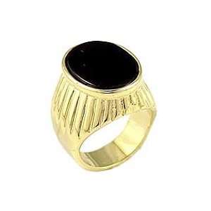 Mens Solitaire Black Genuine Nature Stone Onyx Gold Tone Ring, Ring,