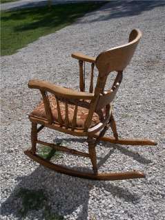 Carved Quartersawn Oak Rocker Rocking Chair print chenille seat  