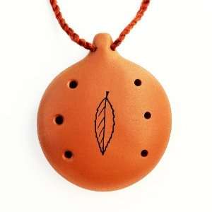  Ocarina Necklace   Hand Painted Leaf Design   Pendant 