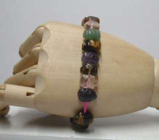 Crystal Rainbow Stone Bead Carved Lucky Pig Bracelet  