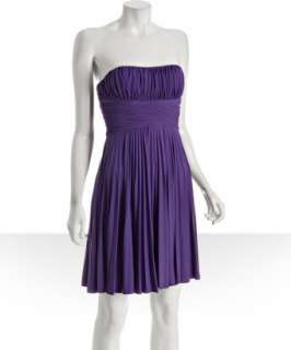 Max & Cleo purple jersey pleated sweetheart strapless dress   