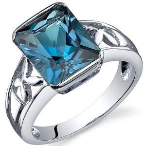  Large Radiant Cut 3.50 carats London Blue Topaz Solitaire Ring 