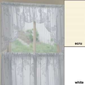  30 Long Hydrangea Lace Tier Curtain   Ecru
