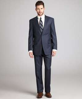   wide pinstripe wool Nathan two button suit with flat front pants