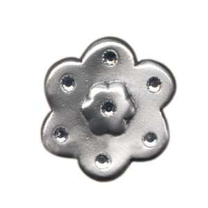    Knob   Clear Crystal Jeweled Pewter Flower