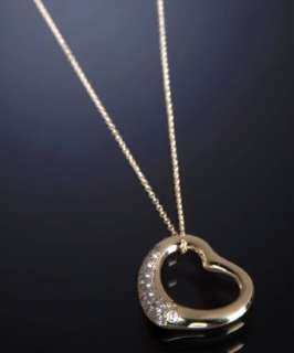 Tiffany & Co. Elsa Peretti gold open heart diamond pendant necklace 