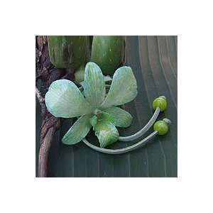  Natural orchid leather long necklace, Exotic Green Bloom 