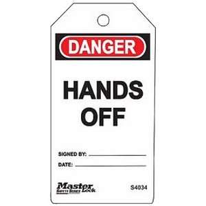 Master Lock Danger   Hands Off Tag, Plastic, 5 3/4 Height, 3 Width 