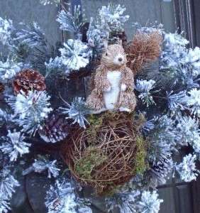 Winter Wreath Swag Squirrel Twig Ball Holiday Door Luxe Flocked 