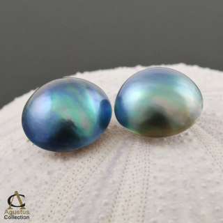 Pair MABE PEARLS Lustrous Iridescent BLUE Cultured in Sumbawa 