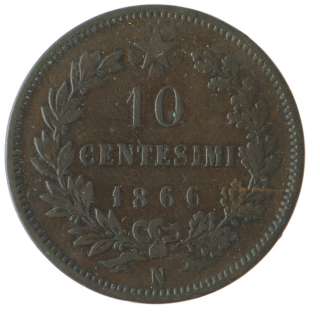 1866 N   F   Italy Kingdom   10 Centesimi   10 Cents   Coin   4378 