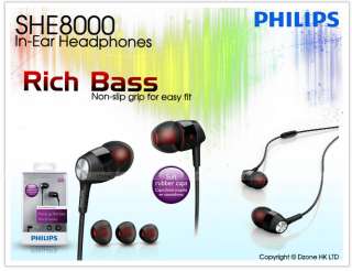 Philips SHE8000 In Ear Headphones SHE 8000 Earphones  NEW 